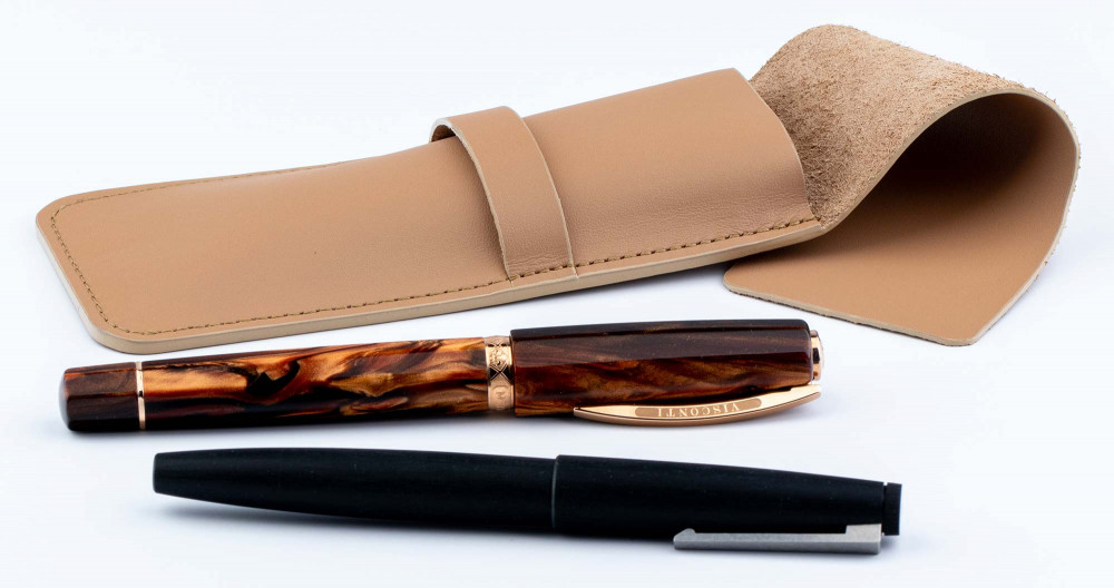 Кожаный чехол для двух ручек с перегородкой Handmade бежевый, артикул H22-00733. Фото 3