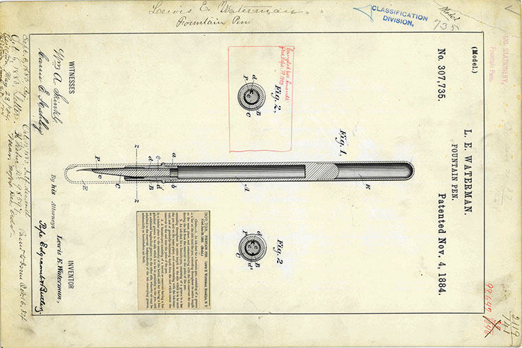 патент на перьевую ручку Ватерман
