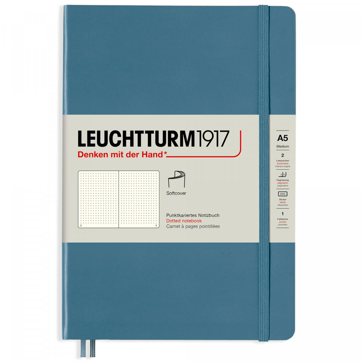Записная книжка Leuchtturm Rising Colours A5 Stone Blue мягкая обложка 123 стр, артикул 363399. Фото 1