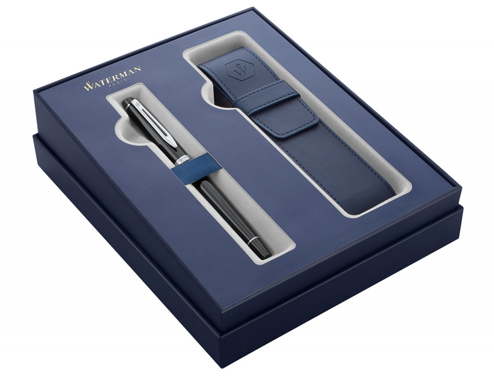 Подарочный набор Waterman 2020: перьевая ручка Expert Black Lacque CT перо M + чехол для ручки, артикул 2122197. Фото 1