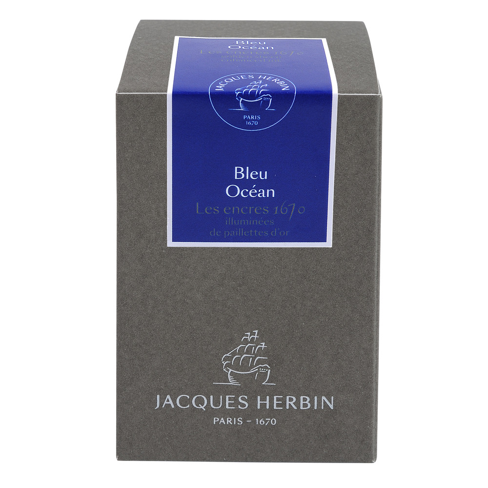 Чернила J. Herbin 1670 Bleu Ocean 50 мл (синий с золотыми блестками), артикул 15018JT. Фото 3