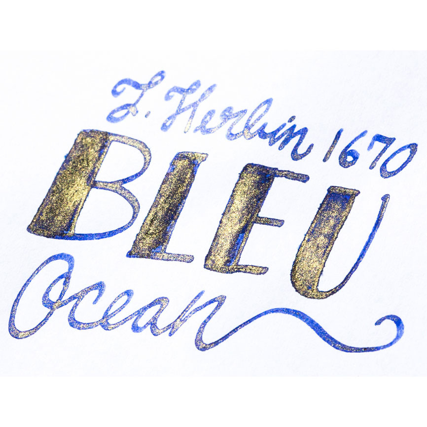 Чернила J. Herbin 1670 Bleu Ocean 50 мл (синий с золотыми блестками), артикул 15018JT. Фото 6