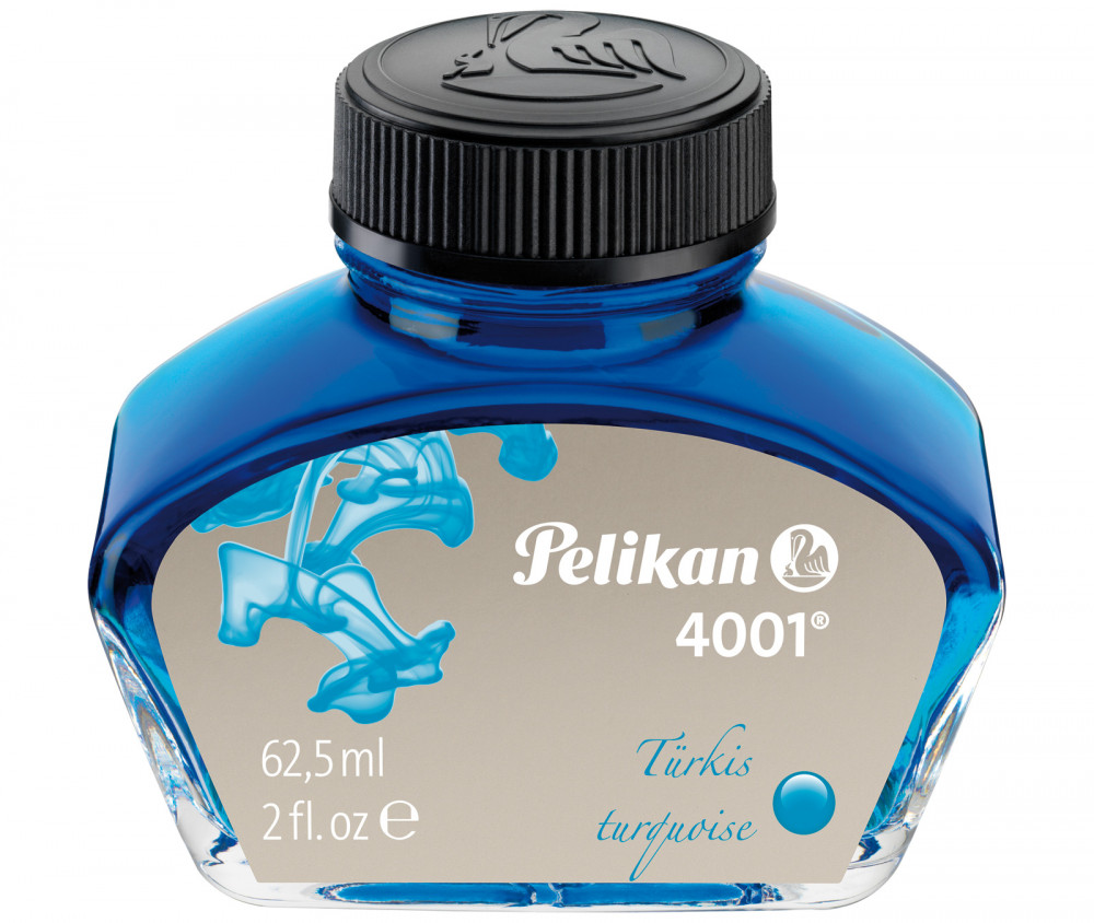 Флакон с чернилами Pelikan 4001 Turquoise для перьевой ручки 62,5 мл бирюзовый, артикул 329201. Фото 1