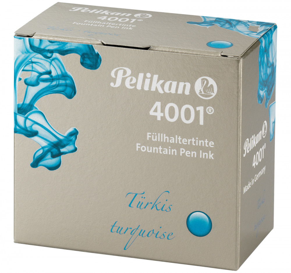 Флакон с чернилами Pelikan 4001 Turquoise для перьевой ручки 62,5 мл бирюзовый, артикул 329201. Фото 2