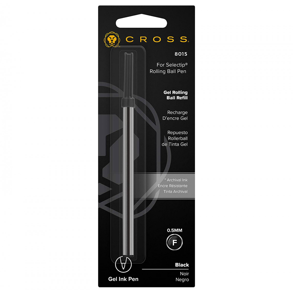 Стержень гелевый стандартный для ручки-роллера Cross черный F (тонкий), артикул 8015. Фото 1
