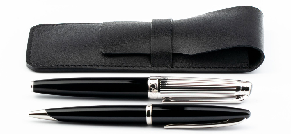 Кожаный чехол для двух ручек без перегородки Handmade черный, артикул H22-00721. Фото 2
