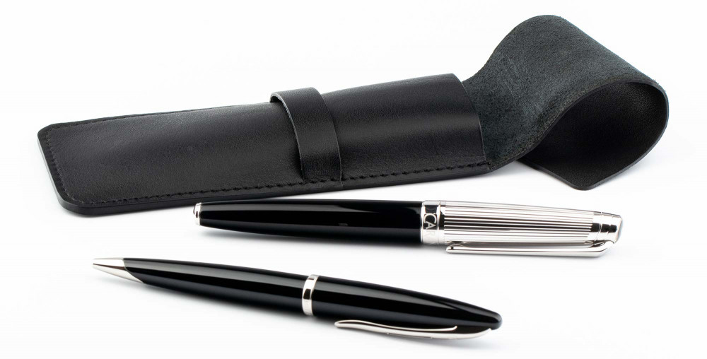 Кожаный чехол для двух ручек без перегородки Handmade черный, артикул H22-00721. Фото 3