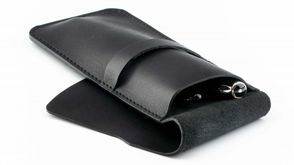 Кожаный чехол для двух ручек без перегородки Handmade черный, артикул H22-00721. Фото 4