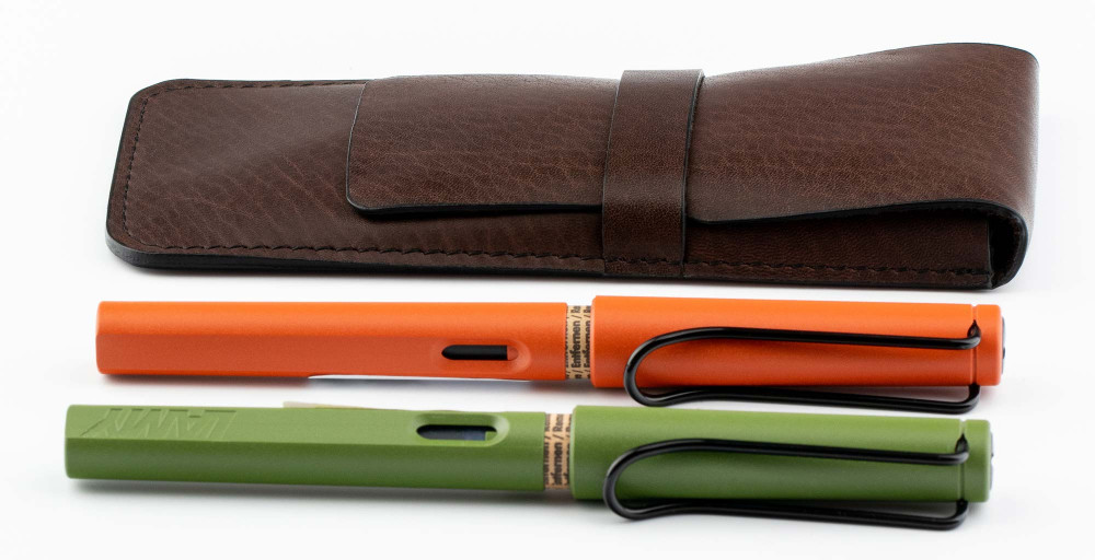 Кожаный чехол для двух ручек без перегородки Handmade коричневый, артикул H22-00722. Фото 2