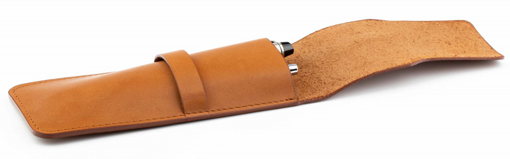 Кожаный чехол для двух ручек без перегородки Handmade оранжевый, артикул H22-00723. Фото 5