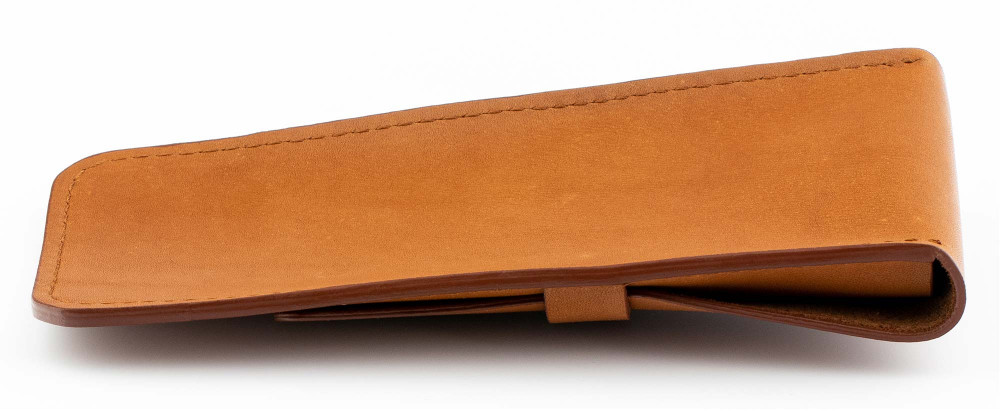 Кожаный чехол для двух ручек без перегородки Handmade оранжевый, артикул H22-00723. Фото 6