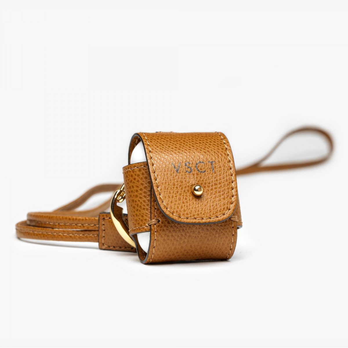 Кожаный чехол для AirPods Visconti VSCT коньяк, KL14-04 Кожаный чехол для AirPods Visconti VSCT коньяк, артикул KL14-04. Фото 1