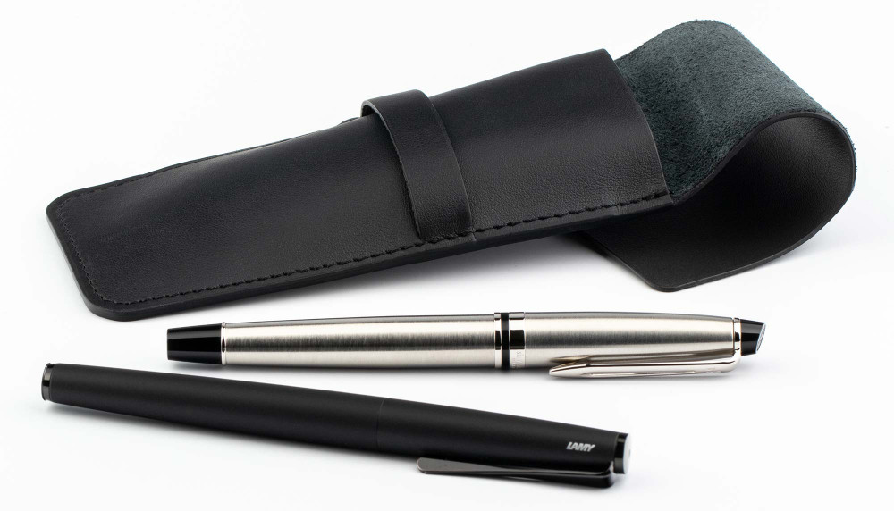 Кожаный чехол для двух ручек с перегородкой Handmade черный, артикул H22-00731. Фото 3