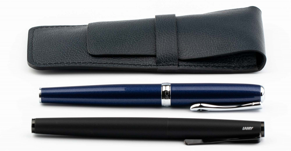 Кожаный чехол для двух ручек с перегородкой Handmade темно-синий, артикул H22-00732. Фото 2