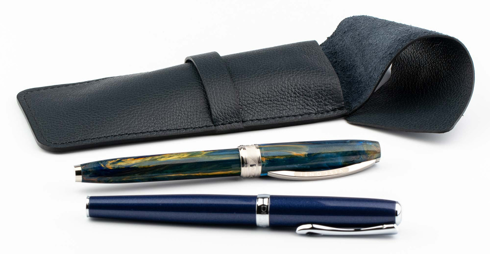Кожаный чехол для двух ручек с перегородкой Handmade темно-синий, артикул H22-00732. Фото 3