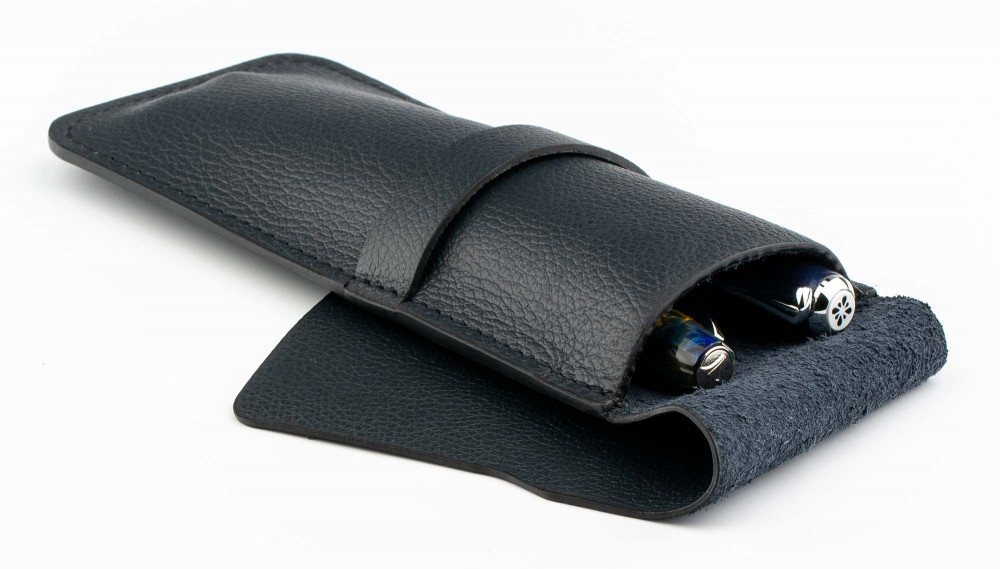 Кожаный чехол для двух ручек с перегородкой Handmade темно-синий, артикул H22-00732. Фото 4