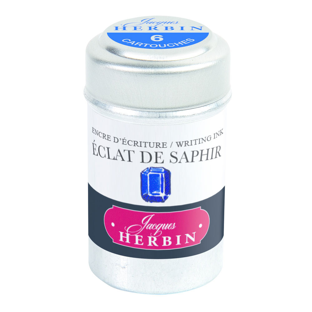 Картриджи с чернилами (6 шт) для перьевой ручки Herbin Eclat de saphir (синий сапфир), артикул 20116T. Фото 1