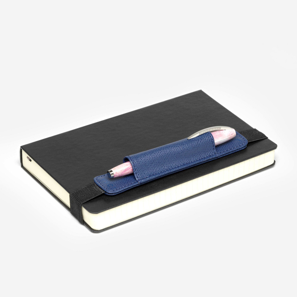 Кожаный чехол для ручки Visconti VSCT с резинкой на блокнот синий, артикул KL05-02. Фото 4