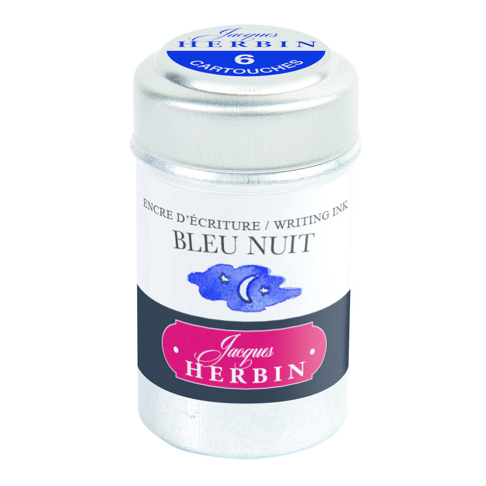 Картриджи с чернилами (6 шт) для перьевой ручки Herbin Bleu nuit (темно-синий), артикул 20119T. Фото 1