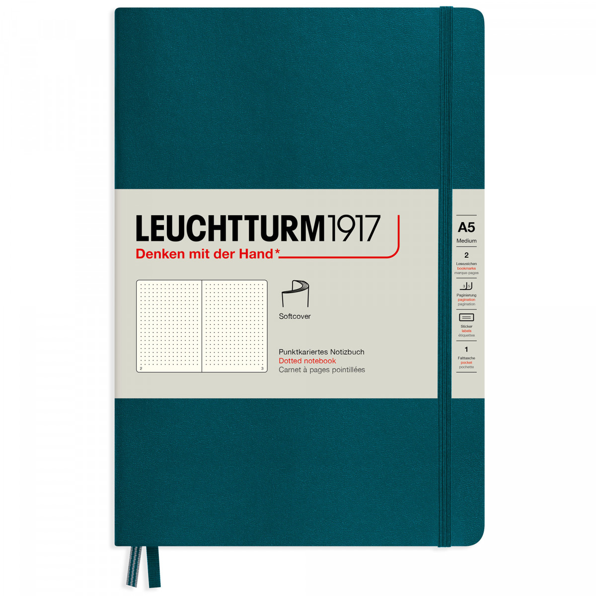 Записная книжка Leuchtturm Medium A5 Pacific Green мягкая обложка 123 стр, артикул 362848. Фото 1