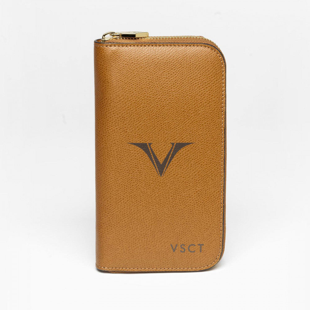 Кожаный чехол для трех ручек Visconti VSCT с держателем для карт коньяк, артикул KL07-04. Фото 2