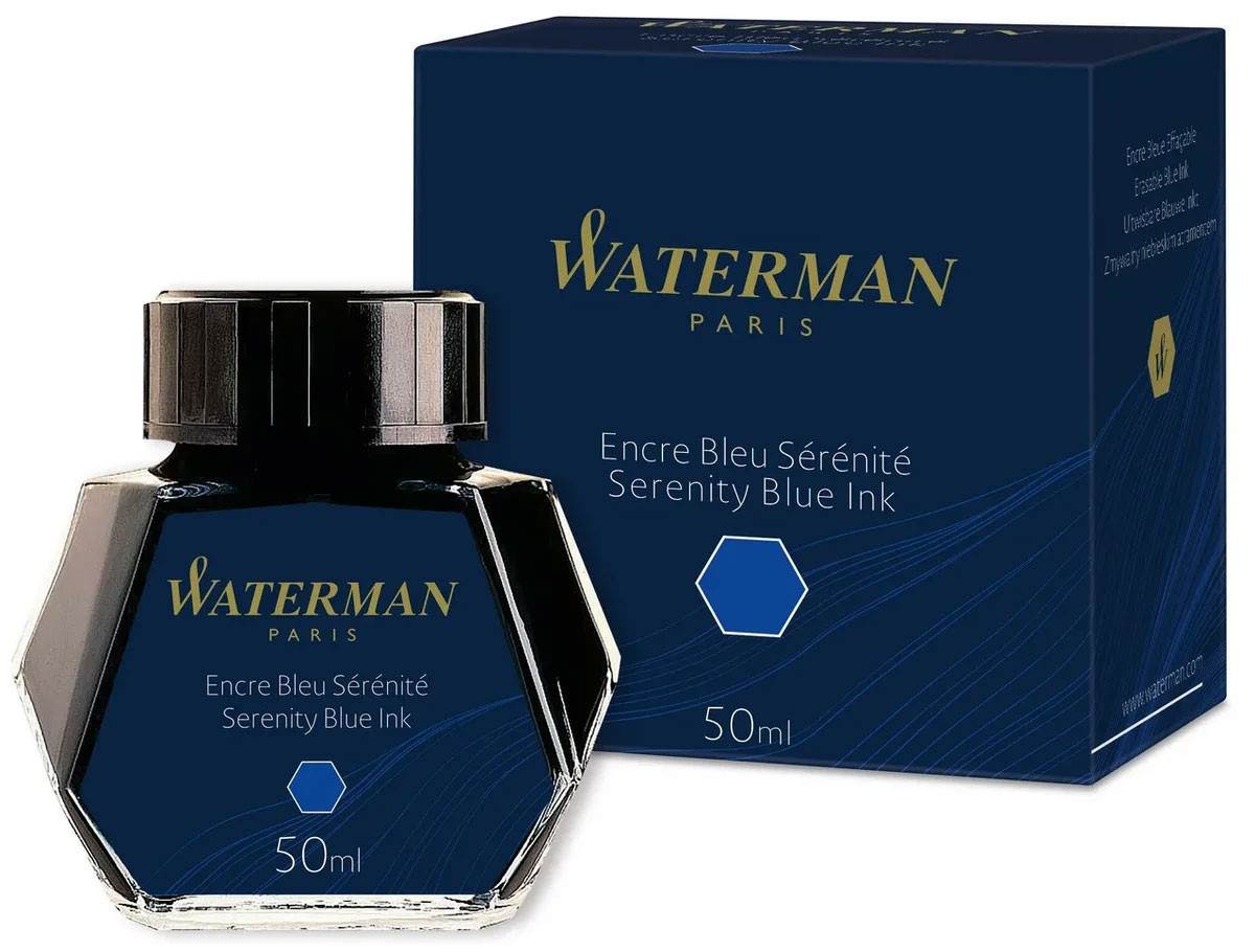 Флакон с чернилами для перьевой ручки Waterman Serenity Blue синий, S0110720 Флакон с чернилами для перьевой ручки Waterman Serenity Blue синий, артикул S0110720. Фото 1