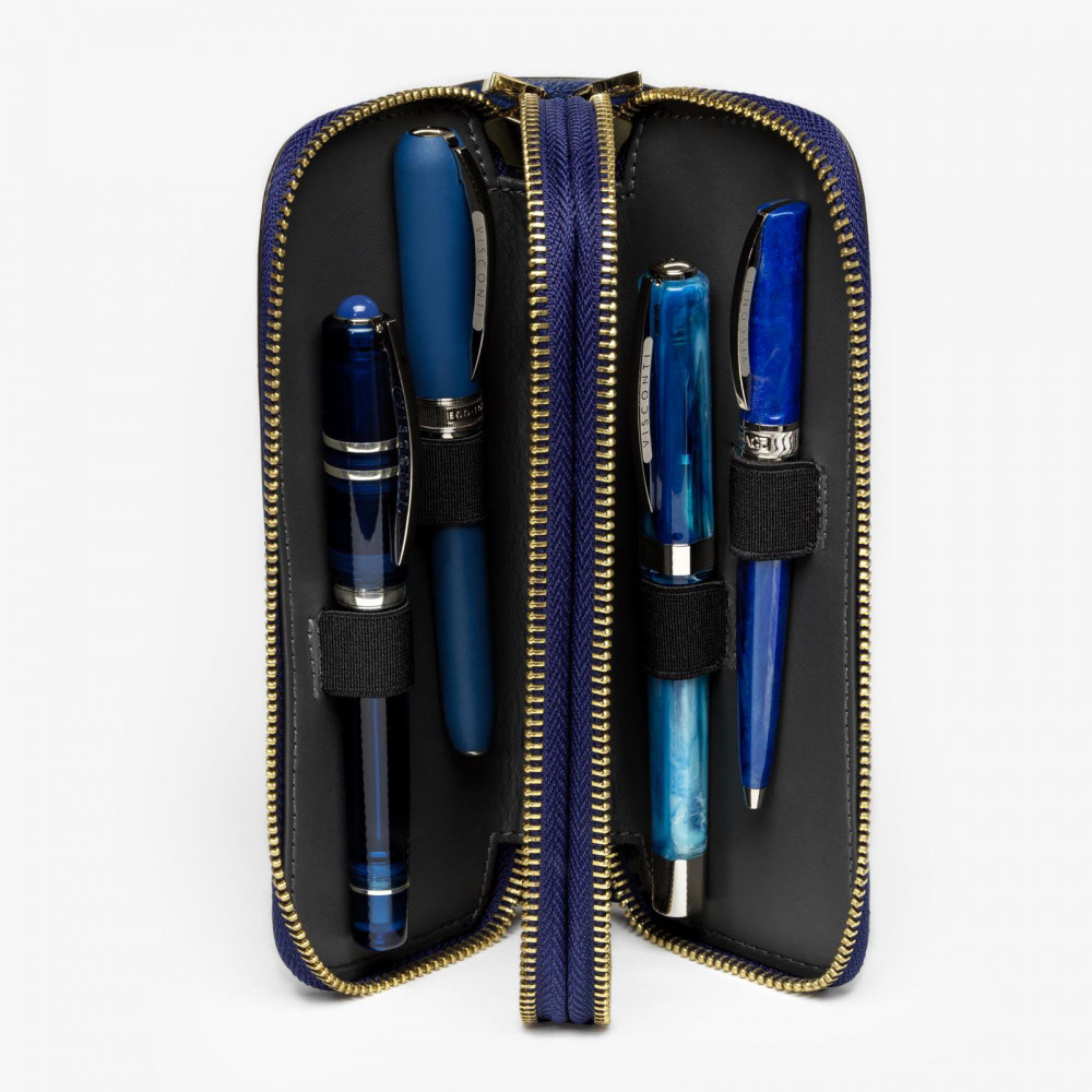 Кожаный чехол для четырех ручек Visconti VSCT синий, артикул KL08-02. Фото 3