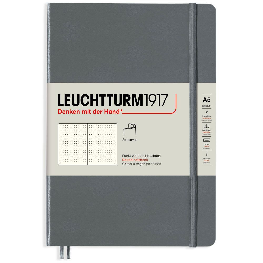 Записная книжка Leuchtturm Medium A5 Anthracite мягкая обложка 123 стр, артикул 362851. Фото 1
