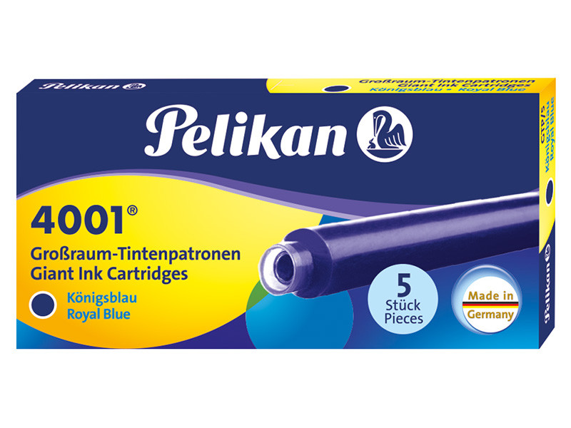 Картриджи с чернилами (длинные, 5 шт) для перьевой ручки Pelikan 4001 Royal Blue, артикул 310748. Фото 1