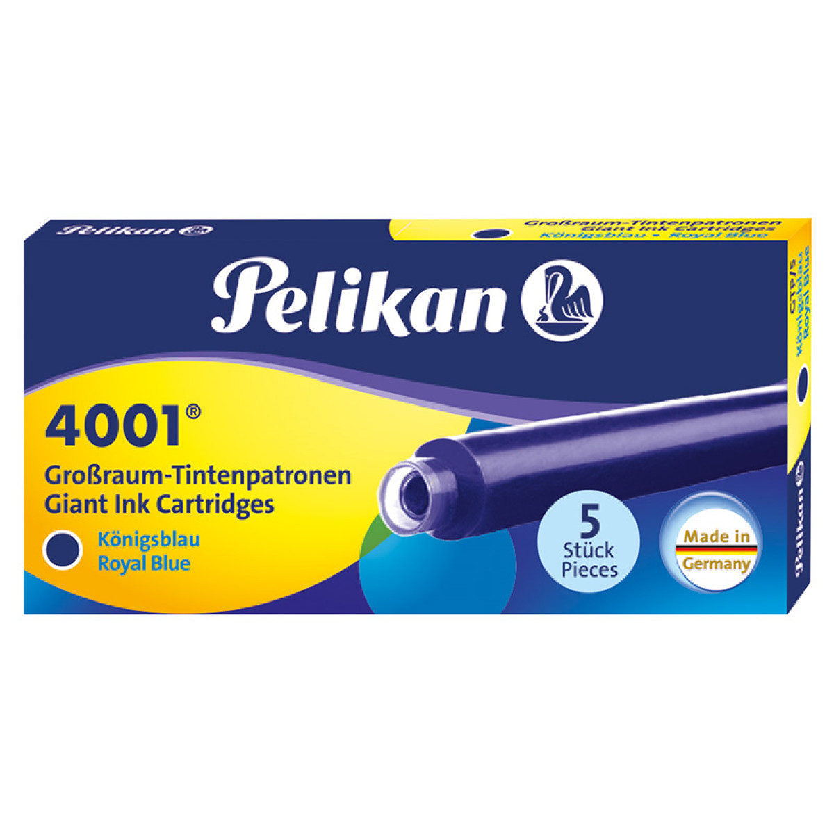 Картриджи с чернилами (длинные, 5 шт) для перьевой ручки Pelikan 4001 Royal Blue, 310748 Картриджи с чернилами (длинные, 5 шт) для перьевой ручки Pelikan 4001 Royal Blue, артикул 310748. Фото 1