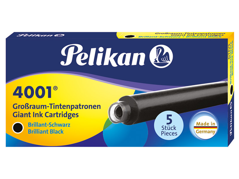 Картриджи с чернилами (длинные, 5 шт) для перьевой ручки Pelikan 4001 Brilliant Black, артикул 310615. Фото 1