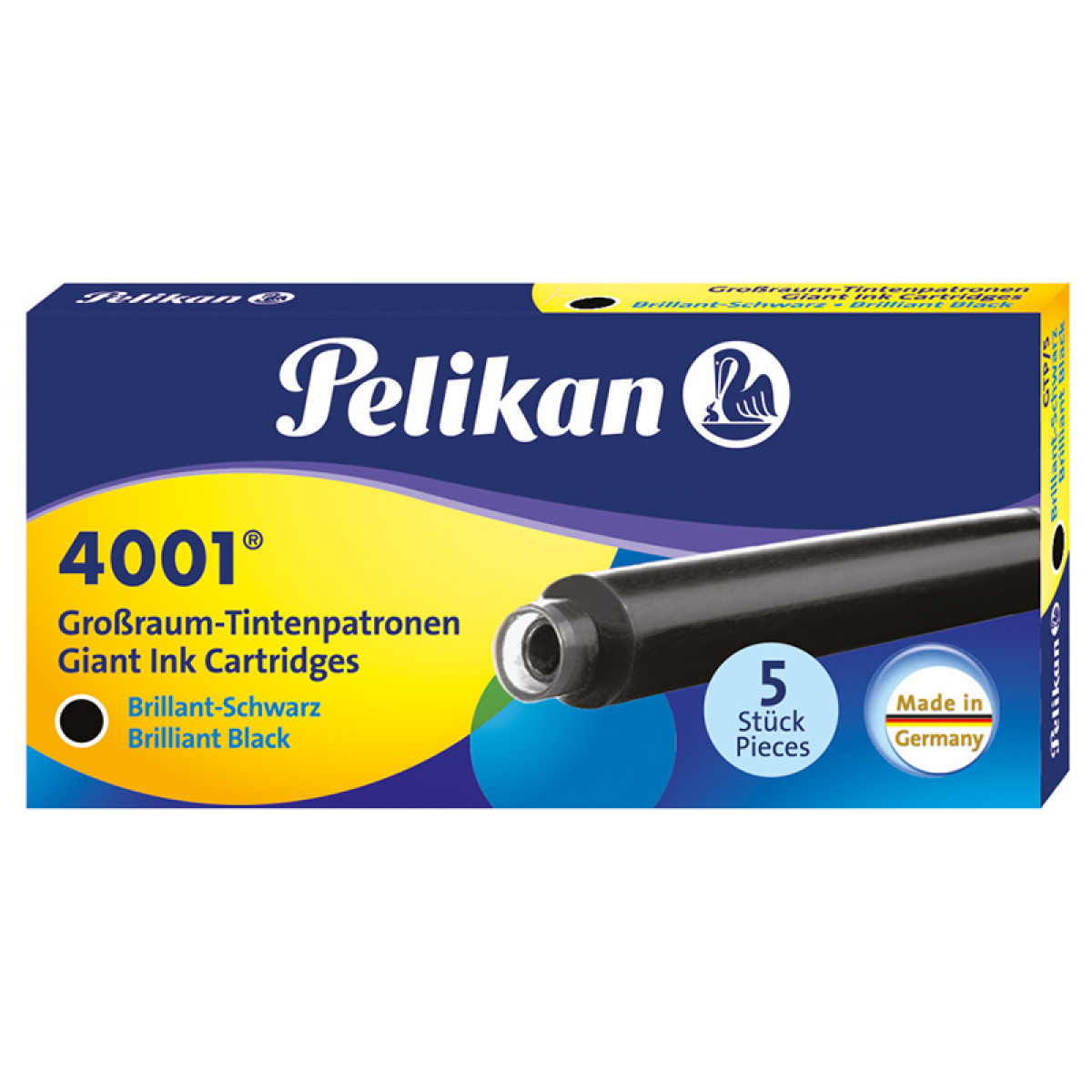 Картриджи с чернилами (длинные, 5 шт) для перьевой ручки Pelikan 4001 Brilliant Black, артикул 310615. Фото 1