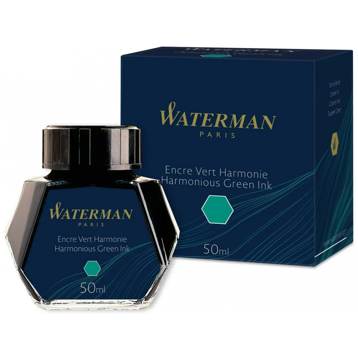 Флакон с чернилами для перьевой ручки Waterman Harmonious Green зеленый, S0110770 Флакон с чернилами для перьевой ручки Waterman Harmonious Green зеленый, артикул S0110770. Фото 1