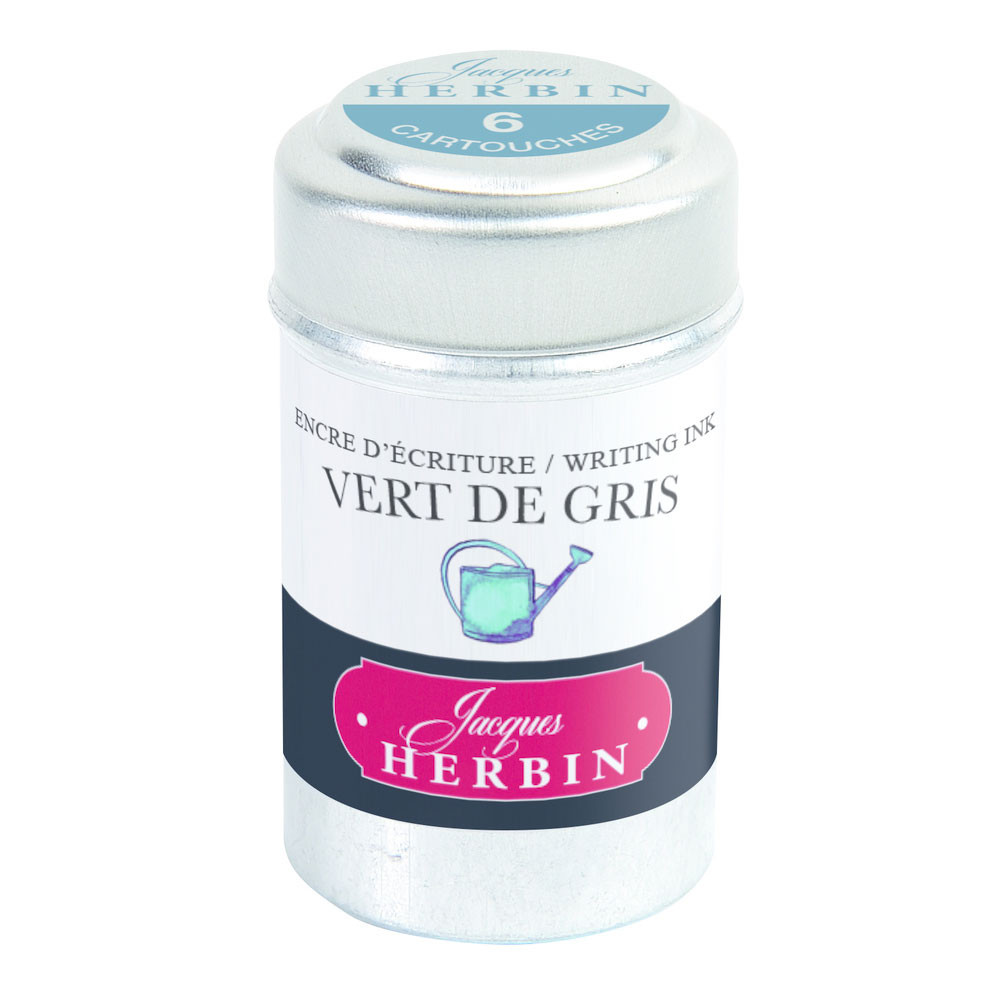 Картриджи с чернилами (6 шт) для перьевой ручки Herbin Vert de Gris (зелено-серый), артикул 20107T. Фото 1