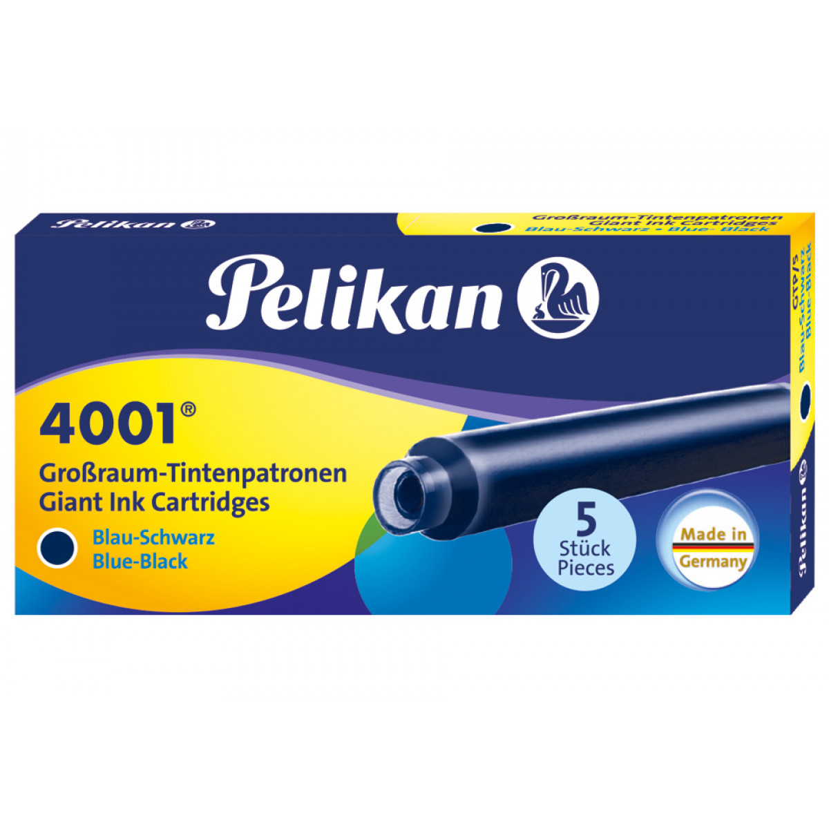 Картриджи с чернилами (длинные, 5 шт) для перьевой ручки Pelikan 4001 Blue Black, артикул 310607. Фото 1