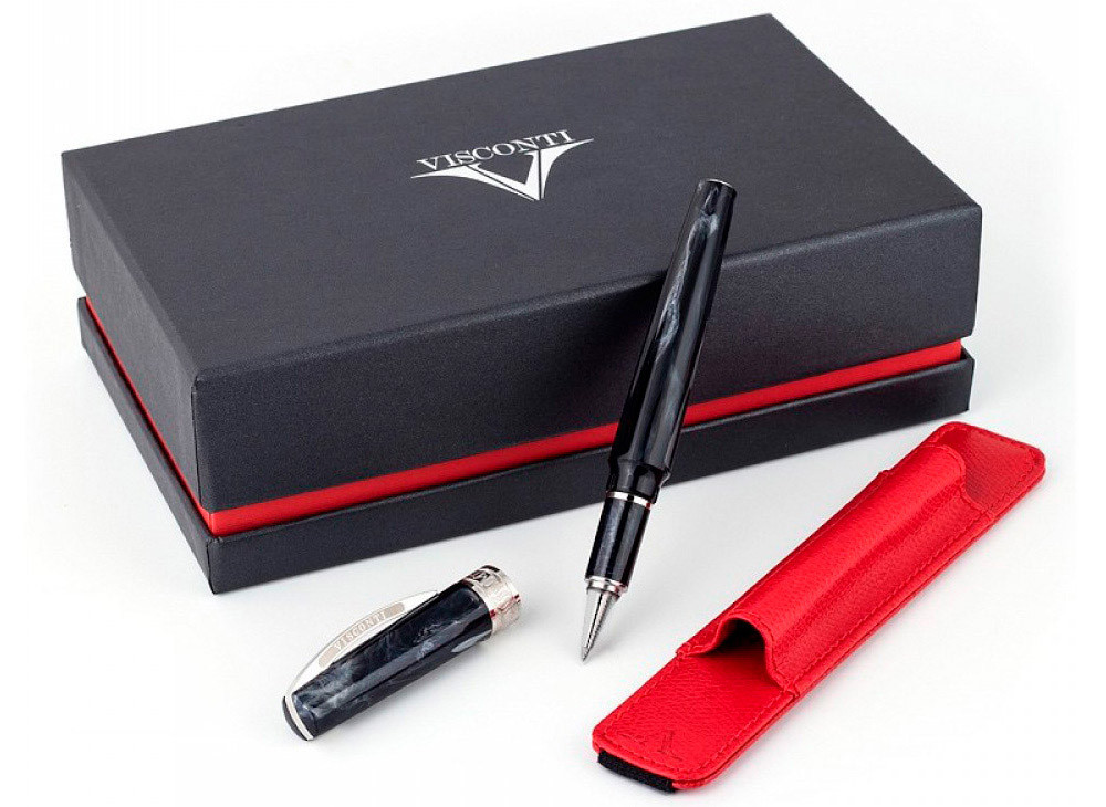 Подарочный набор: ручка-роллер Visconti Mirage Black + кожаный чехол, артикул KP09-07-RB. Фото 1