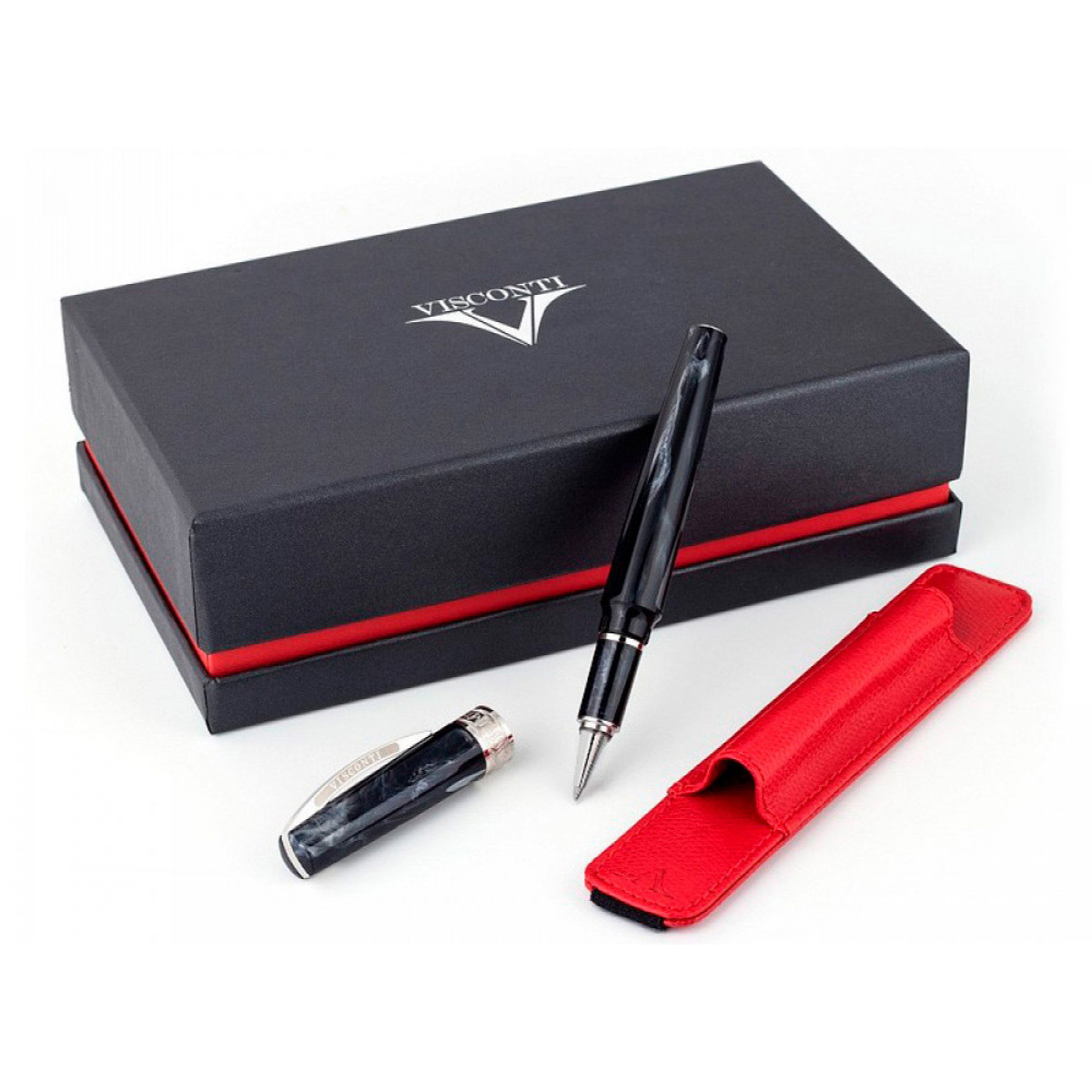 Подарочный набор: ручка-роллер Visconti Mirage Black + кожаный чехол, KP09-07-RB Подарочный набор: ручка-роллер Visconti Mirage Black + кожаный чехол, артикул KP09-07-RB. Фото 1