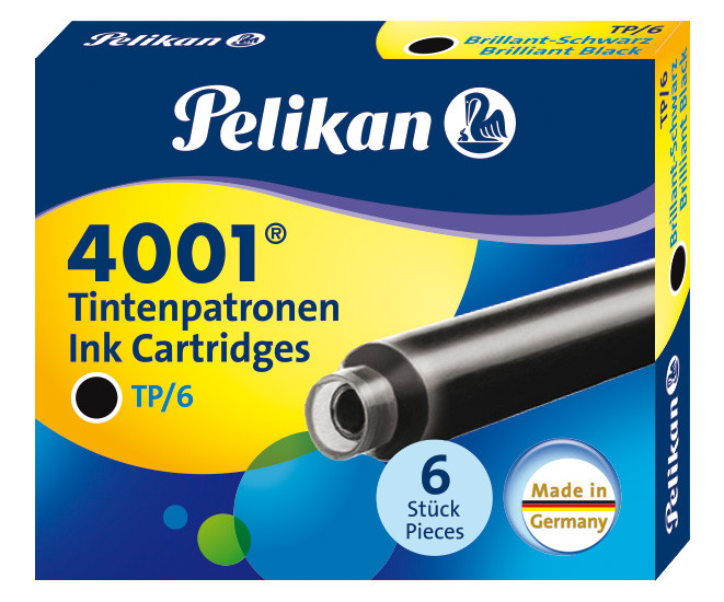 Картриджи с чернилами (короткие, 6 шт) для перьевой ручки Pelikan 4001 Brilliant Black, артикул 301218. Фото 1