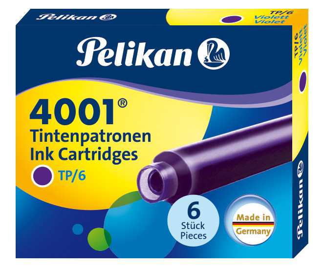 Картриджи с чернилами (короткие, 6 шт) для перьевой ручки Pelikan 4001 Violet, артикул 301697. Фото 1