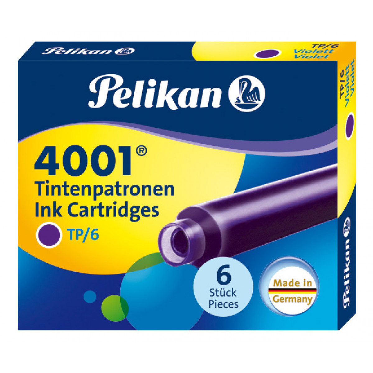 Картриджи с чернилами (короткие, 6 шт) для перьевой ручки Pelikan 4001 Violet, 301697 Картриджи с чернилами (короткие, 6 шт) для перьевой ручки Pelikan 4001 Violet, артикул 301697. Фото 1