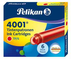 Картриджи с чернилами (короткие, 6 шт) для перьевой ручки Pelikan 4001 Brilliant Red