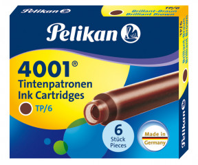 Картриджи с чернилами (короткие, 6 шт) для перьевой ручки Pelikan 4001 Brilliant Brown
