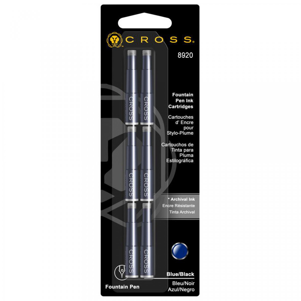 Картриджи стандартные (6 шт) для перьевой ручки Cross синий, артикул 8920. Фото 1