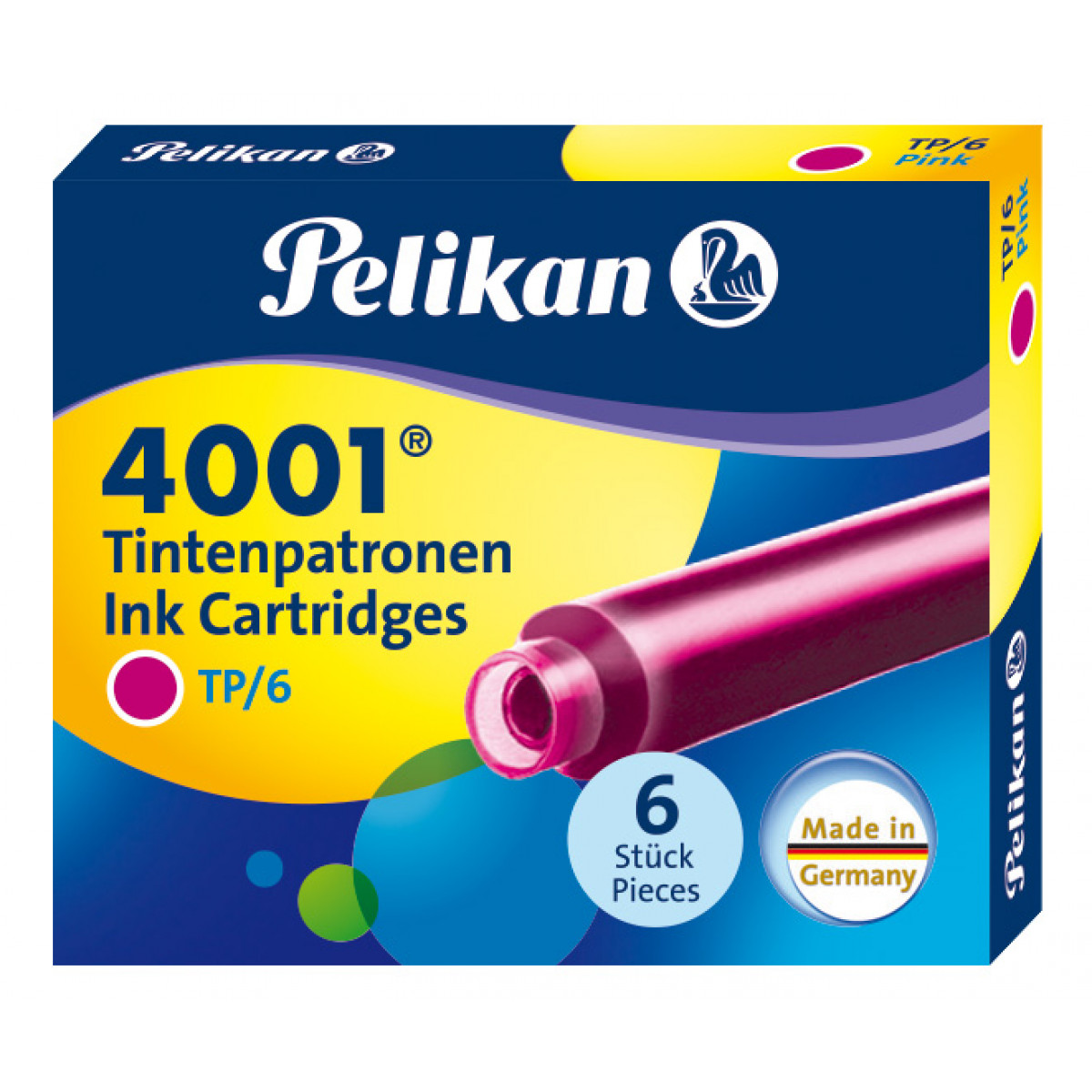 Картриджи с чернилами (короткие, 6 шт) для перьевой ручки Pelikan 4001 Pink, 321075 Картриджи с чернилами (короткие, 6 шт) для перьевой ручки Pelikan 4001 Pink, артикул 321075. Фото 1