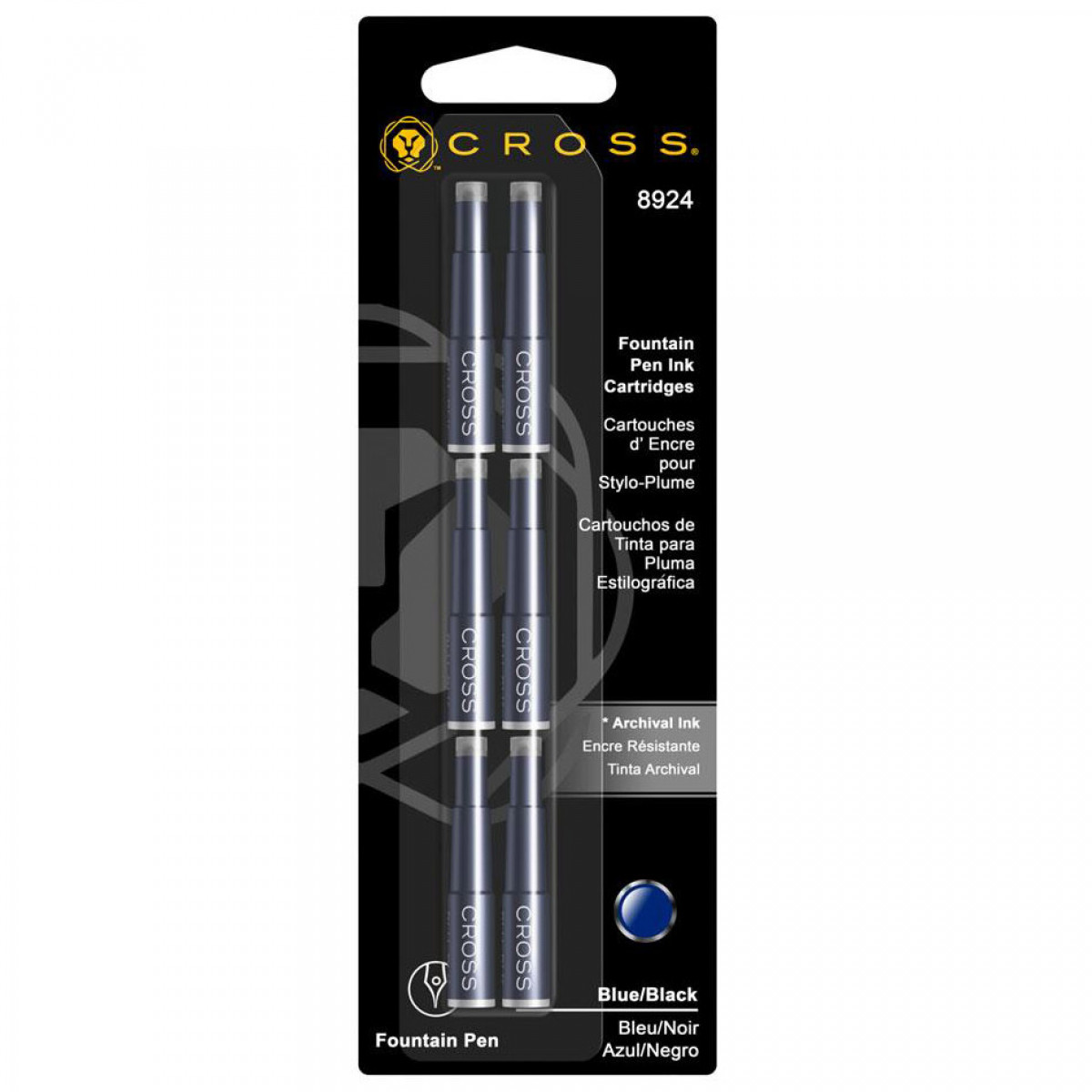Картриджи стандартные (6 шт) для перьевой ручки Cross черно-синий, артикул 8924. Фото 1