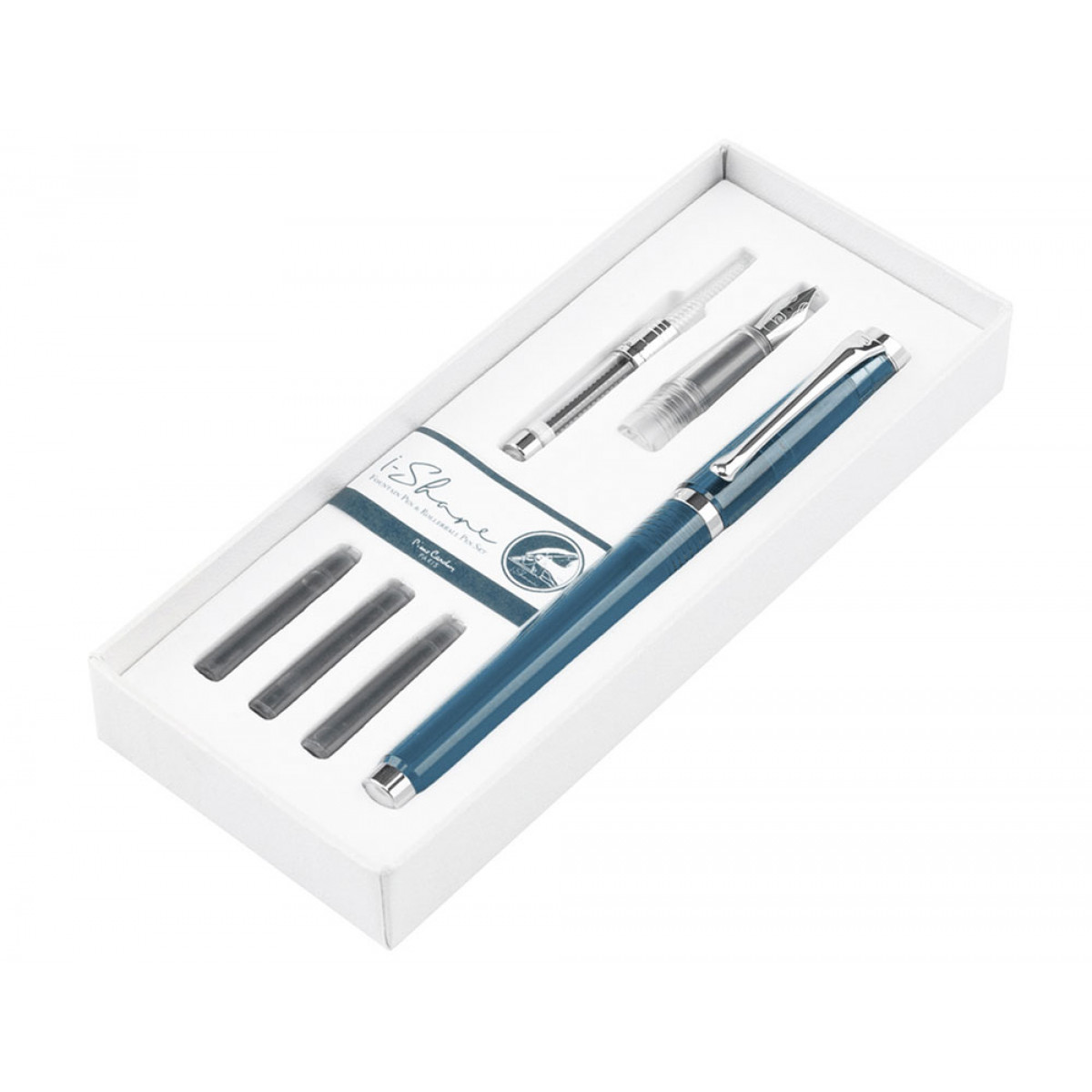 Набор Pierre Cardin I-Share 2 в 1 (роллер + перо) синий прозрачный корпус, артикул PCI-001-4. Фото 1