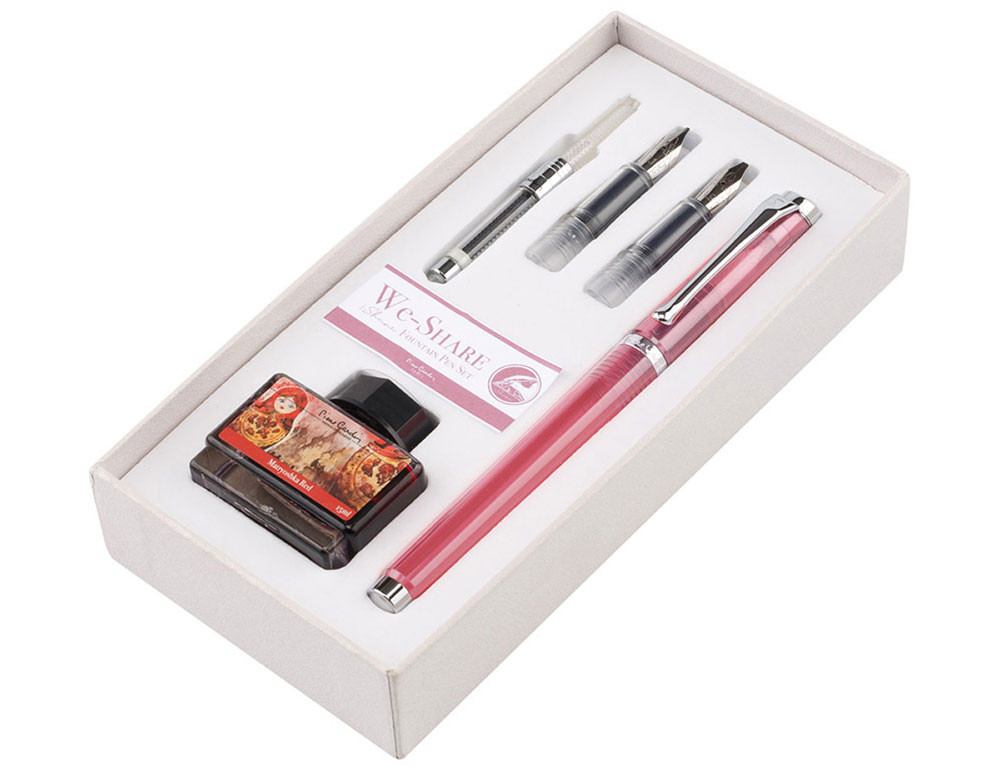 Набор для калллиграфии Pierre Cardin We-Share Pink: перьевая ручка, набор перьев, конвертер, картриджи, артикул PCW-001-5. Фото 1