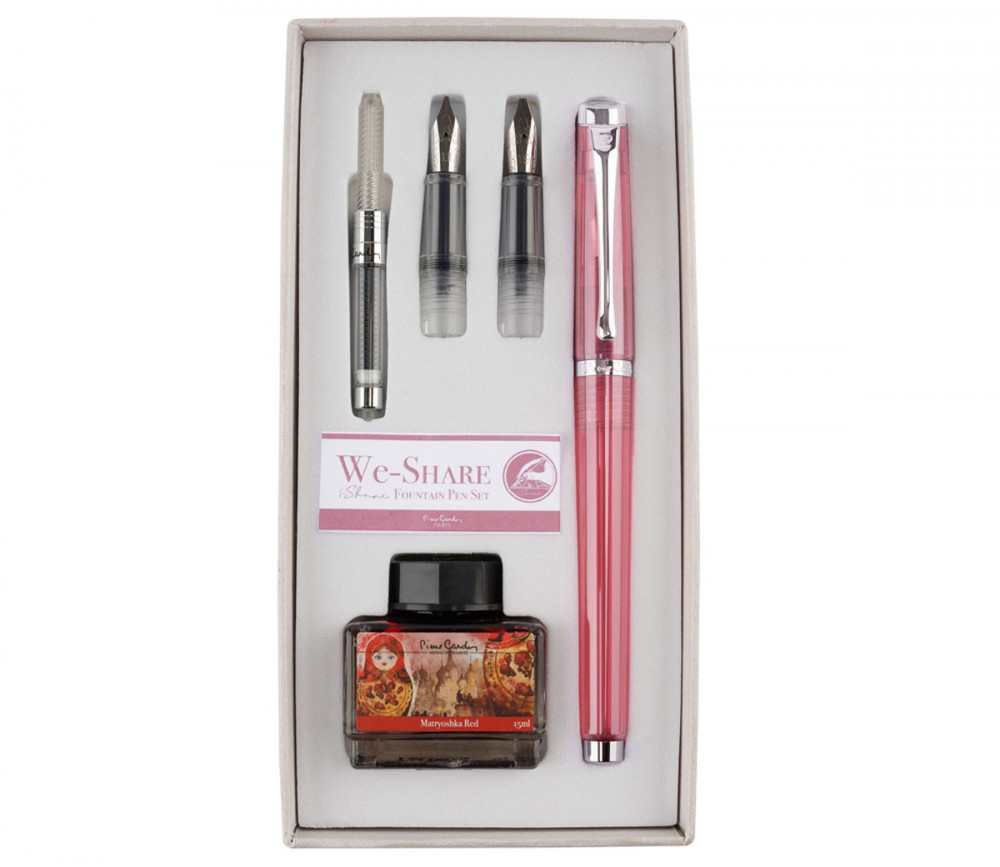 Набор для калллиграфии Pierre Cardin We-Share Pink: перьевая ручка, набор перьев, конвертер, картриджи, артикул PCW-001-5. Фото 2