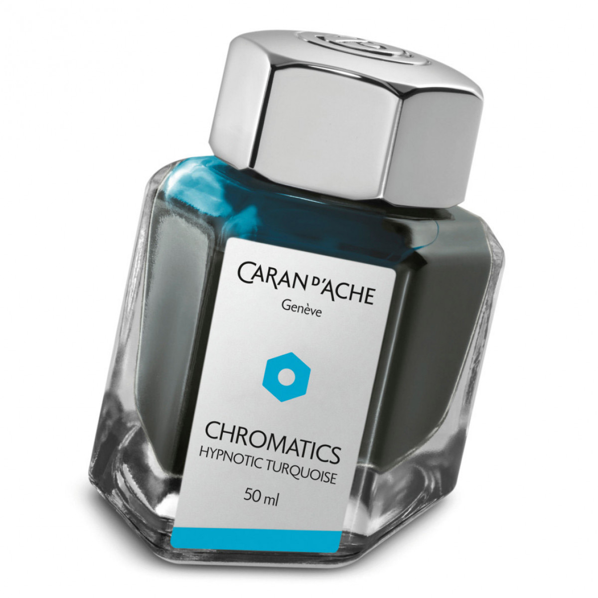 Флакон с чернилами Caran d'Ache Chromatics Hypnotic Turquoise бирюзовый 50 мл, 8011.191 Флакон с чернилами Caran d'Ache Chromatics Hypnotic Turquoise бирюзовый 50 мл, артикул 8011.191. Фото 1
