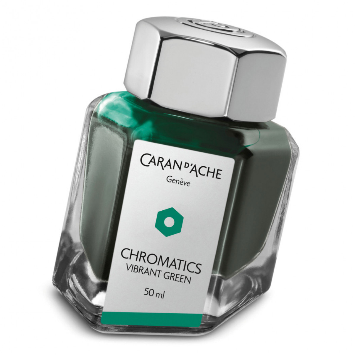 Флакон с чернилами Caran d'Ache Chromatics Vibrant Green зеленый 50 мл, 8011.210 Флакон с чернилами Caran d'Ache Chromatics Vibrant Green зеленый 50 мл, артикул 8011.210. Фото 1